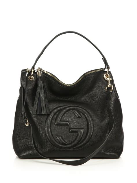 gucci black flat hobo with side silver logo|Gucci handbags for sale.